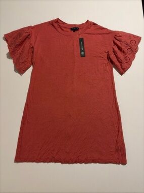 As U Wish Coral Eyelet Flutter Sleeve Tee